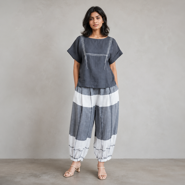 Koji Balloon Pants Set - Grey Checks