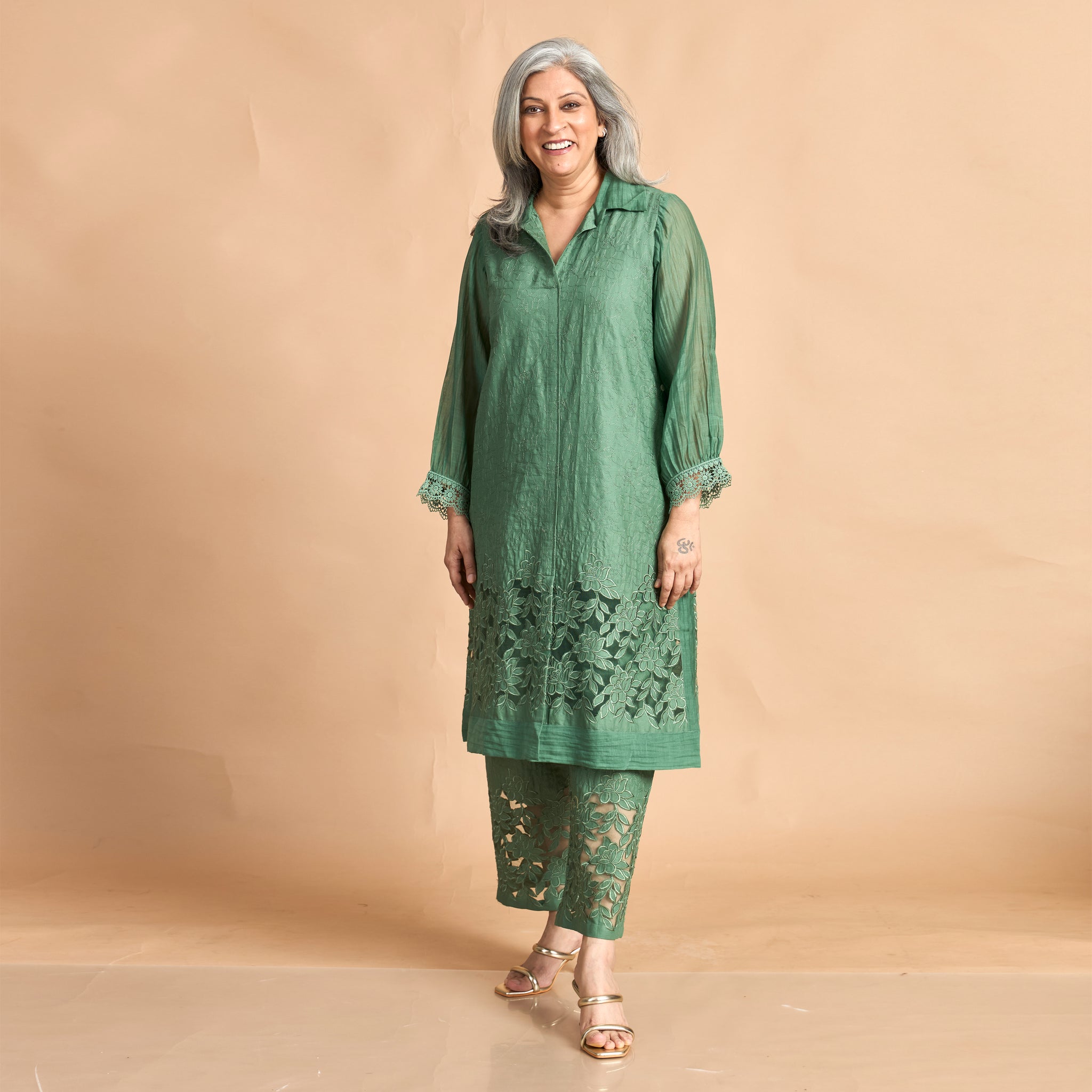 SOMA Cutwork Tunic Set - Forest Green