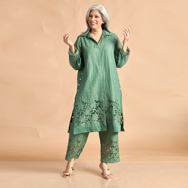 SOMA Cutwork Tunic Set - Forest Green