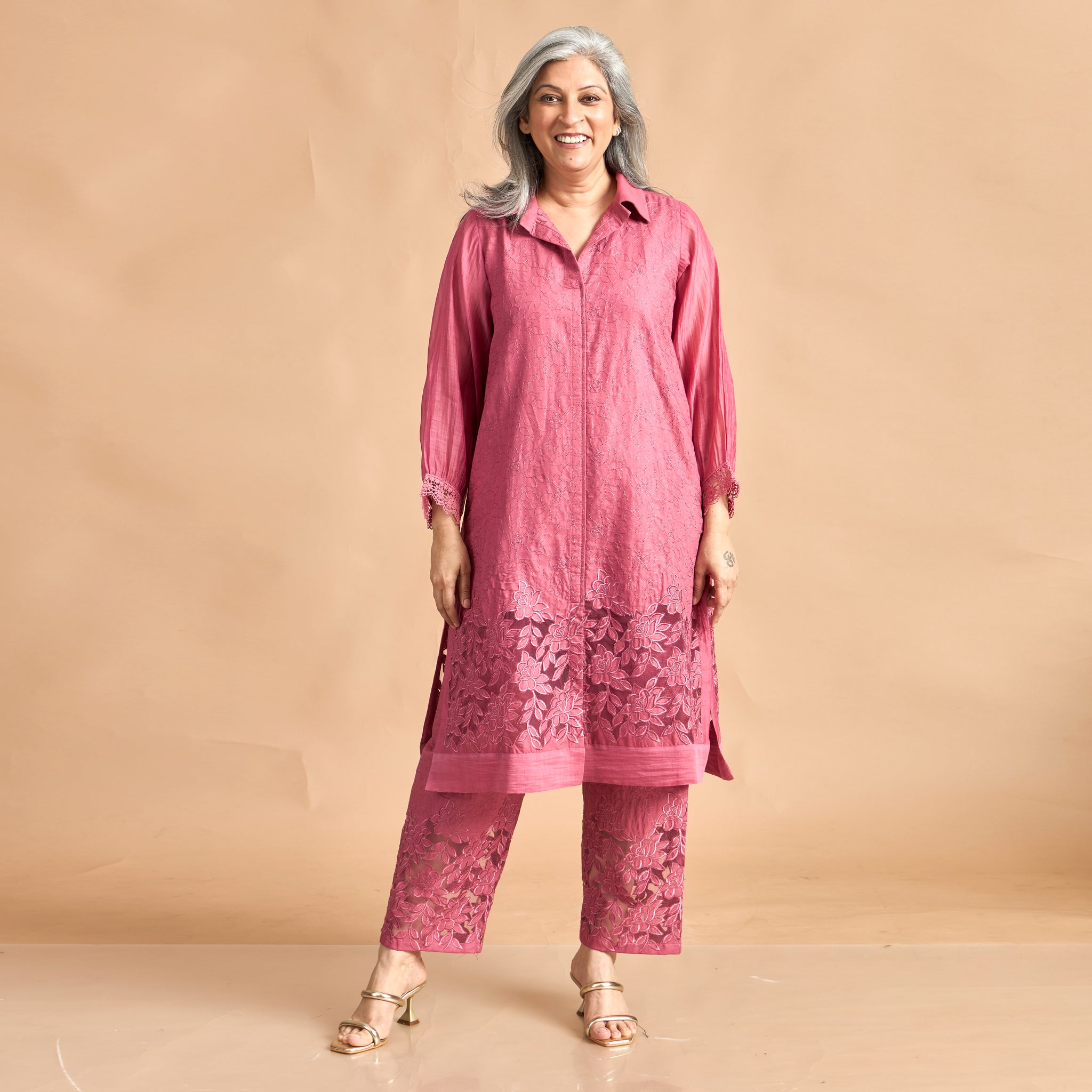 SOMA Cutwork Tunic Set - Rose Pink