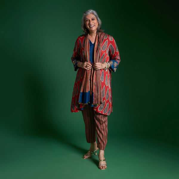 NORI Jacket 3 piece SET - Red Print with Embroidered Sleeve