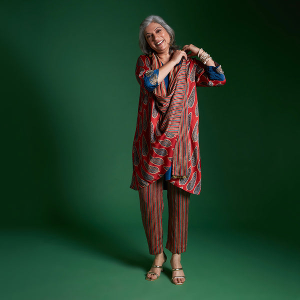 NORI Jacket 3 piece SET - Red Print with Embroidered Sleeve