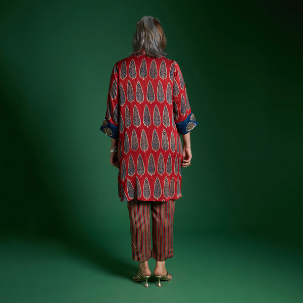 NORI Jacket 3 piece SET - Red Print with Embroidered Sleeve
