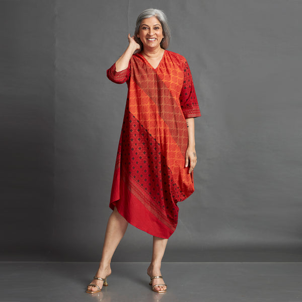 TASHI Cowl Dress - Red Orange Print (LAST PIECES)