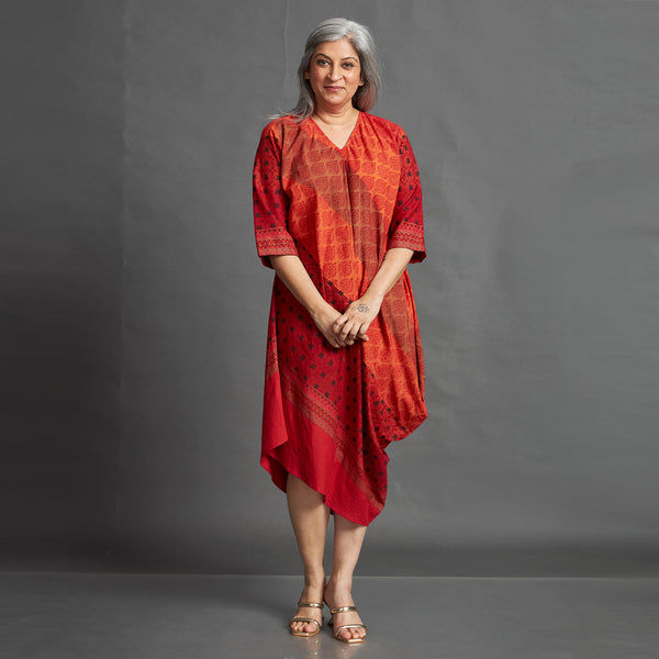 TASHI Cowl Dress - Red Orange Print (LAST PIECES)