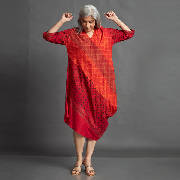 TASHI Cowl Dress - Red Orange Print (LAST PIECES)