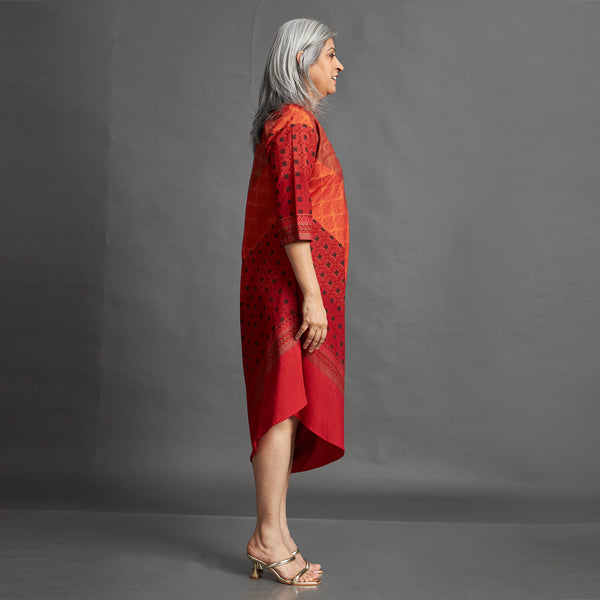 TASHI Cowl Dress - Red Orange Print (SALE)