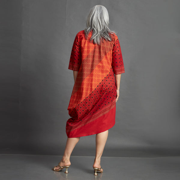 TASHI Cowl Dress - Red Orange Print (SALE)