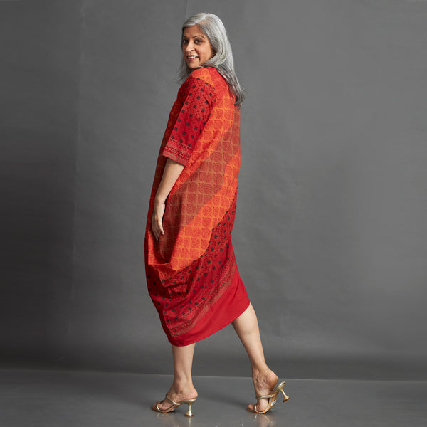 TASHI Cowl Dress - Red Orange Print (SALE)