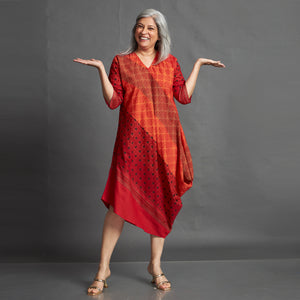 TASHI Cowl Dress - Red Orange Print (SALE)