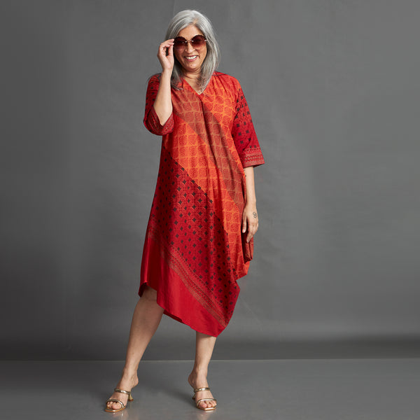 TASHI Cowl Dress - Red Orange Print (SALE)