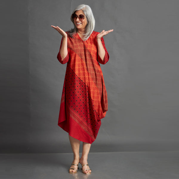 TASHI Cowl Dress - Red Orange Print (SALE)