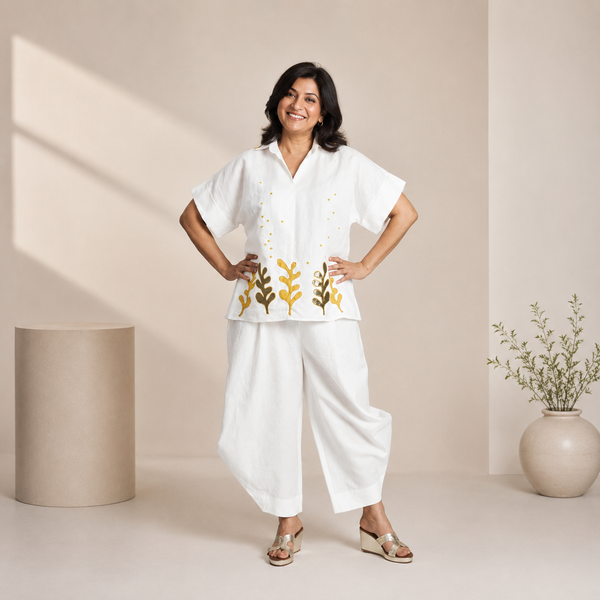 RABIA SAMAIRA Set - Ivory with Seaweed embroidery