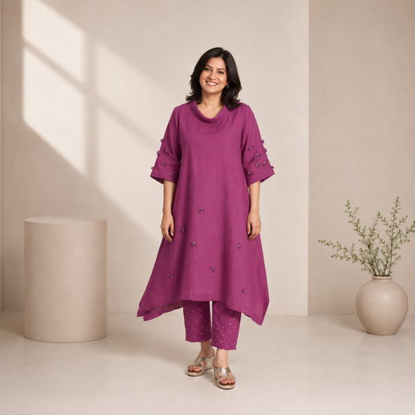 AVIRA Cowl Neck Tunic Set - Jamun