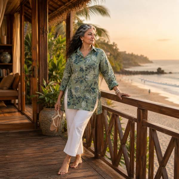 UMI Shirt - Wild Sage Printed Linen
