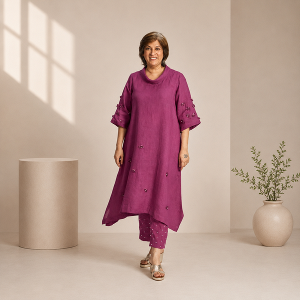 AVIRA Cowl Neck Tunic Set - Jamun