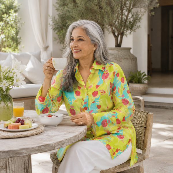 UMI Shirt - Lime Green Muslin Print (LAST PIECES)