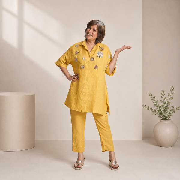 ISHA Set with GOTA Flowers - Mango Yellow