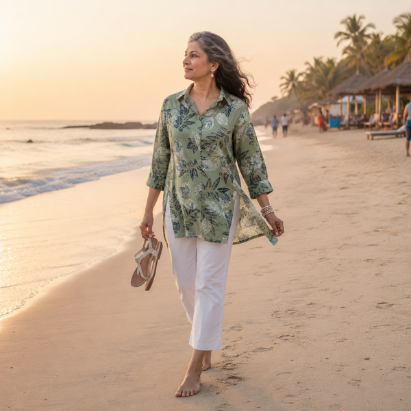 UMI Shirt - Wild Sage Printed Linen