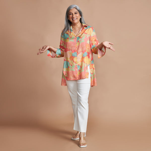 VEDA Asymmetric Shirt - Peach Print (PROMO)