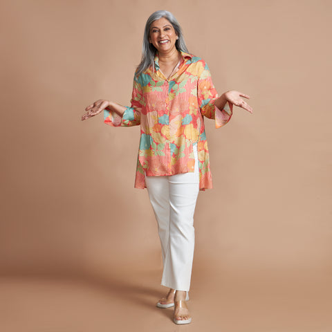 VEDA Asymmetric Shirt - Peach Print (PROMO)
