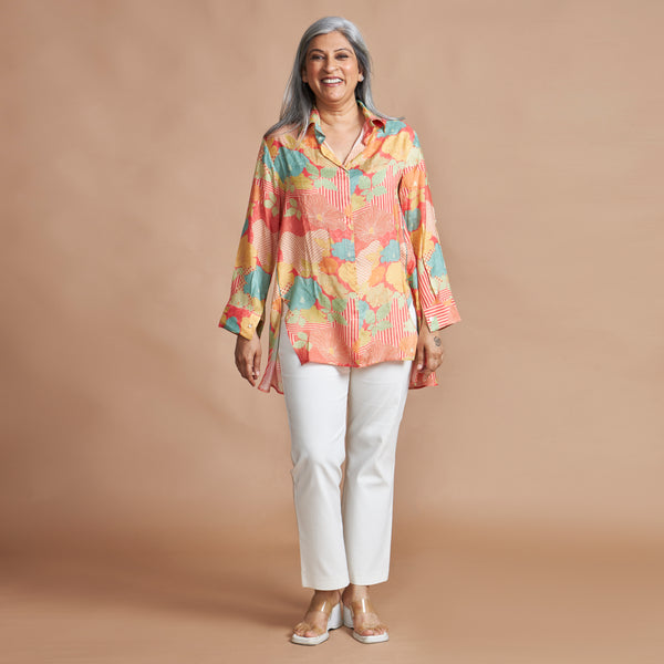 VEDA Asymmetric Shirt - Peach Print (PROMO)