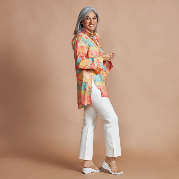 VEDA Asymmetric Shirt - Peach Print (PROMO)
