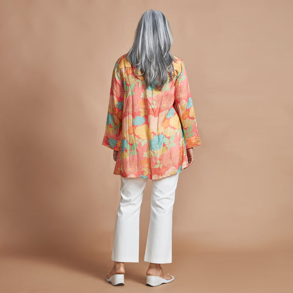 VEDA Asymmetric Shirt - Peach Print (PROMO)