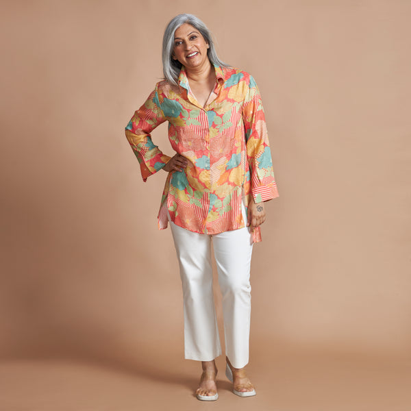 VEDA Asymmetric Shirt - Peach Print (PROMO)