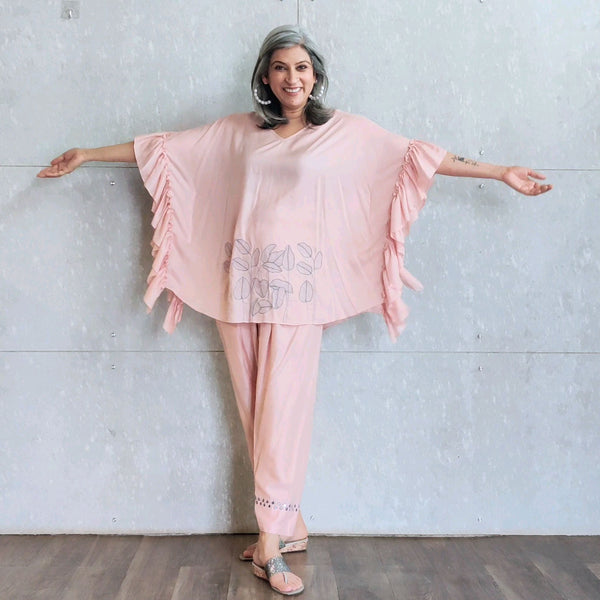 Aahana Ruffle Tunic with Semi Dhoti Pants - Salmon Pink
