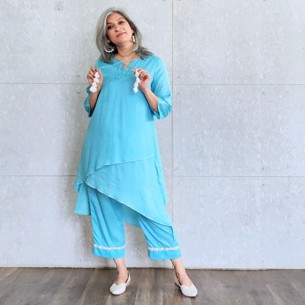 Anahita Tunic with Cropped Pants - Bluefish Blue