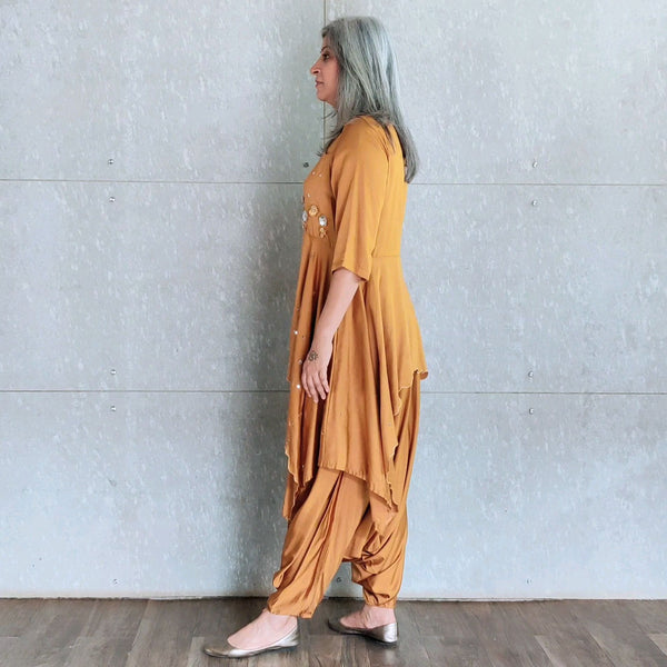 Asahi Asymmetric Top with Anzu Dhoti - Yellow Ochre (LAST PIECE)