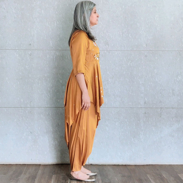 Asahi Asymmetric Top with Anzu Dhoti - Yellow Ochre (LAST PIECE)