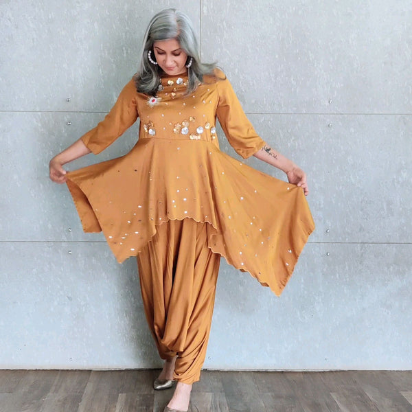 Asahi Asymmetric Top with Anzu Dhoti - Yellow Ochre (LAST PIECE)
