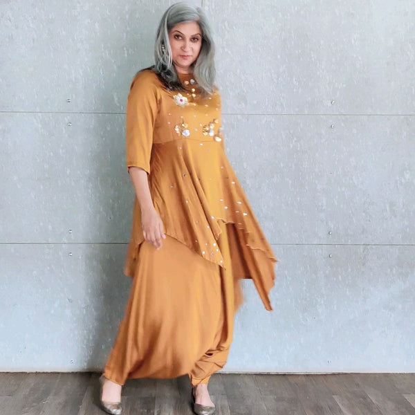 Asahi Asymmetric Top with Anzu Dhoti - Yellow Ochre (LAST PIECE)