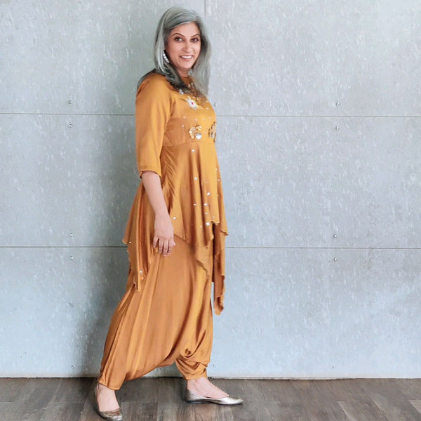 Asahi Asymmetric Top with Anzu Dhoti - Yellow Ochre (LAST PIECE)