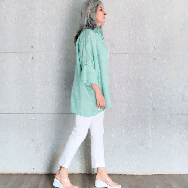 Gin Oversize Shirt - Green with embroidery