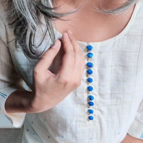 Mayuri Tunic Set - Ivory with Blue embroidery (LAST PIECE)