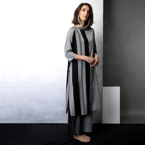 Contemporary Sustainable Fashion from Indian designer wear label O Layla. Misa tunic pant set. Handloom textiles.
