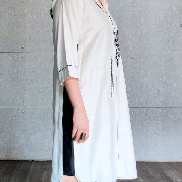 Netra Shirt Dress - Ivory and Black Silk
