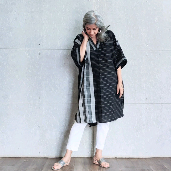 Niyati Kaftan - Black with Grey stripes