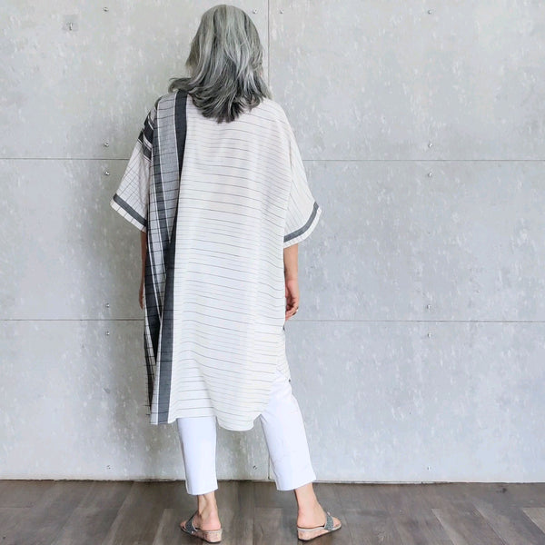 Niyati Kaftan - Ivory with Black Grey stripes
