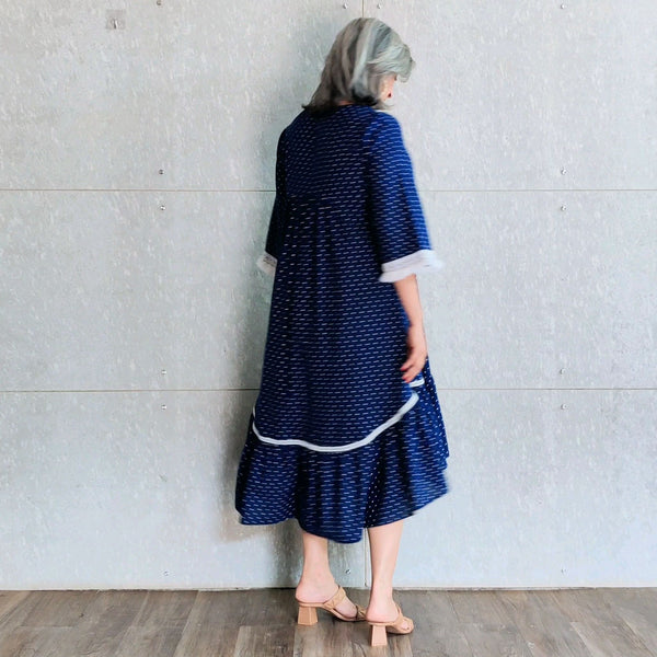 Pia Ruffle Dress - Blue Polka Dot
