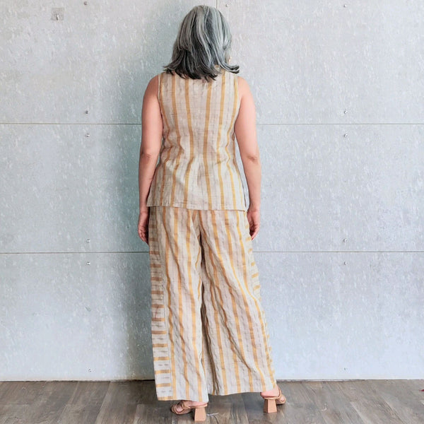 Rei Cowl Neck Top with Chika Overlap Pants - Gold Stripes