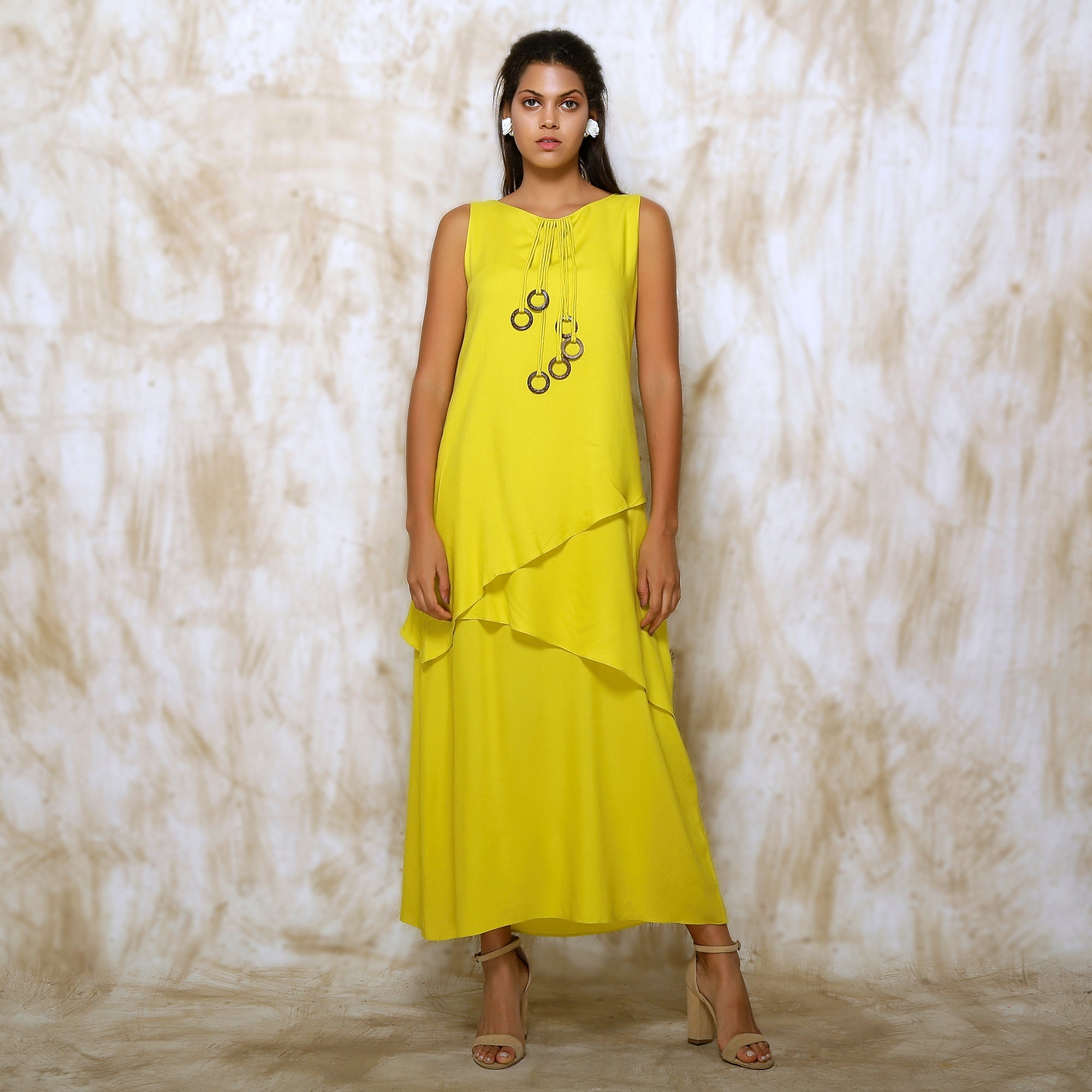 Anahita Layered Dress - Neon Lime Yellow - O Layla
