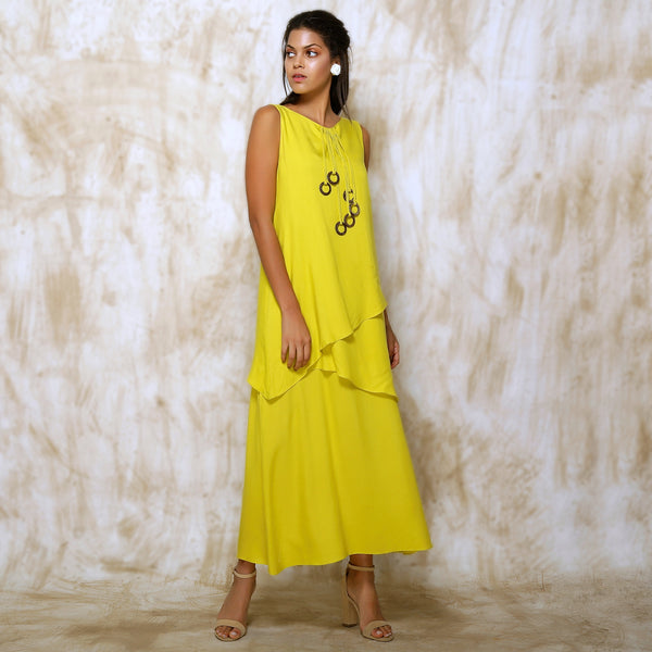 Anahita Layered Dress - Neon Lime Yellow - O Layla