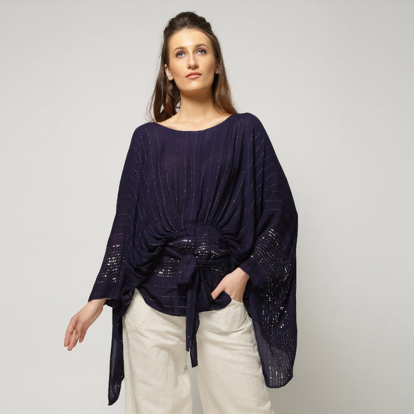 Shynah Cape Top - Navy Blue Sequin - O Layla