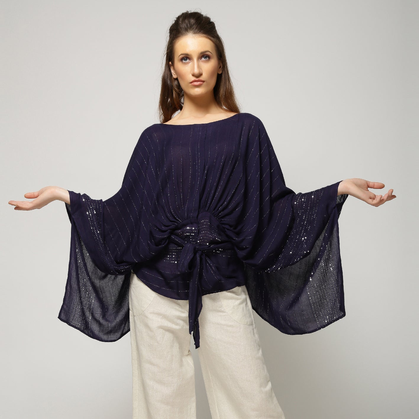 Shynah Cape Top - Navy Blue Sequin - O Layla
