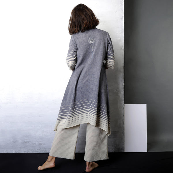 Contemporary Sustainable Fashion from Indian designer wear label O Layla. Sayumi asymmetrical tunic set. Handloom textiles.