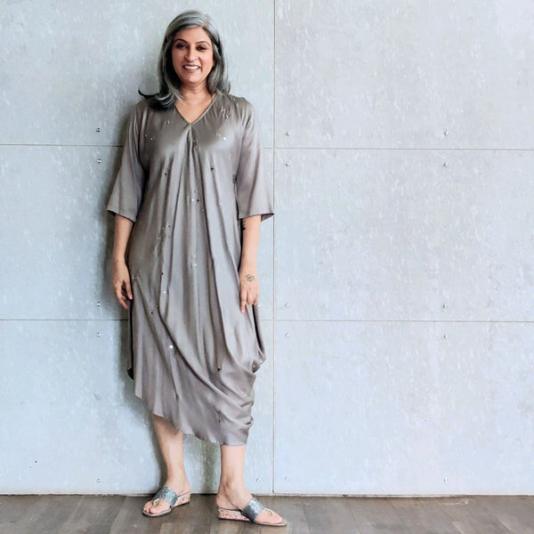 Tashi Cowl Dress - Slate Grey